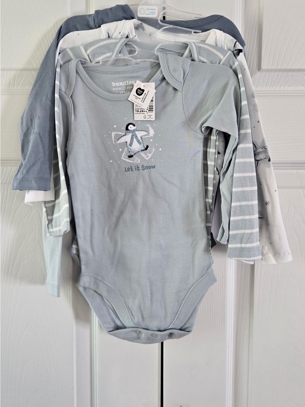 NWT Bundles Baby Place Long Sleeve Bodysuits Set 18-24M Penguin Snow